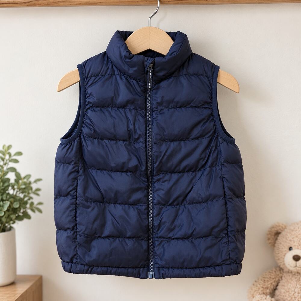 Uniqlo Kids sz 5-6 PUFFTECH Washable Vest Navy Blue Warm Padded Gorpcore